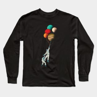 Planet Balloons Funny Astronauts Flying Away Long Sleeve T-Shirt